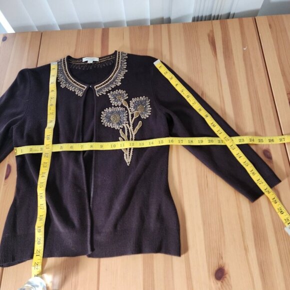 Women's Brown Beaded Cardigan Sweater Goblin Fairy Floral Whimsical 3/4 Sleeve S - Picture 10 of 12